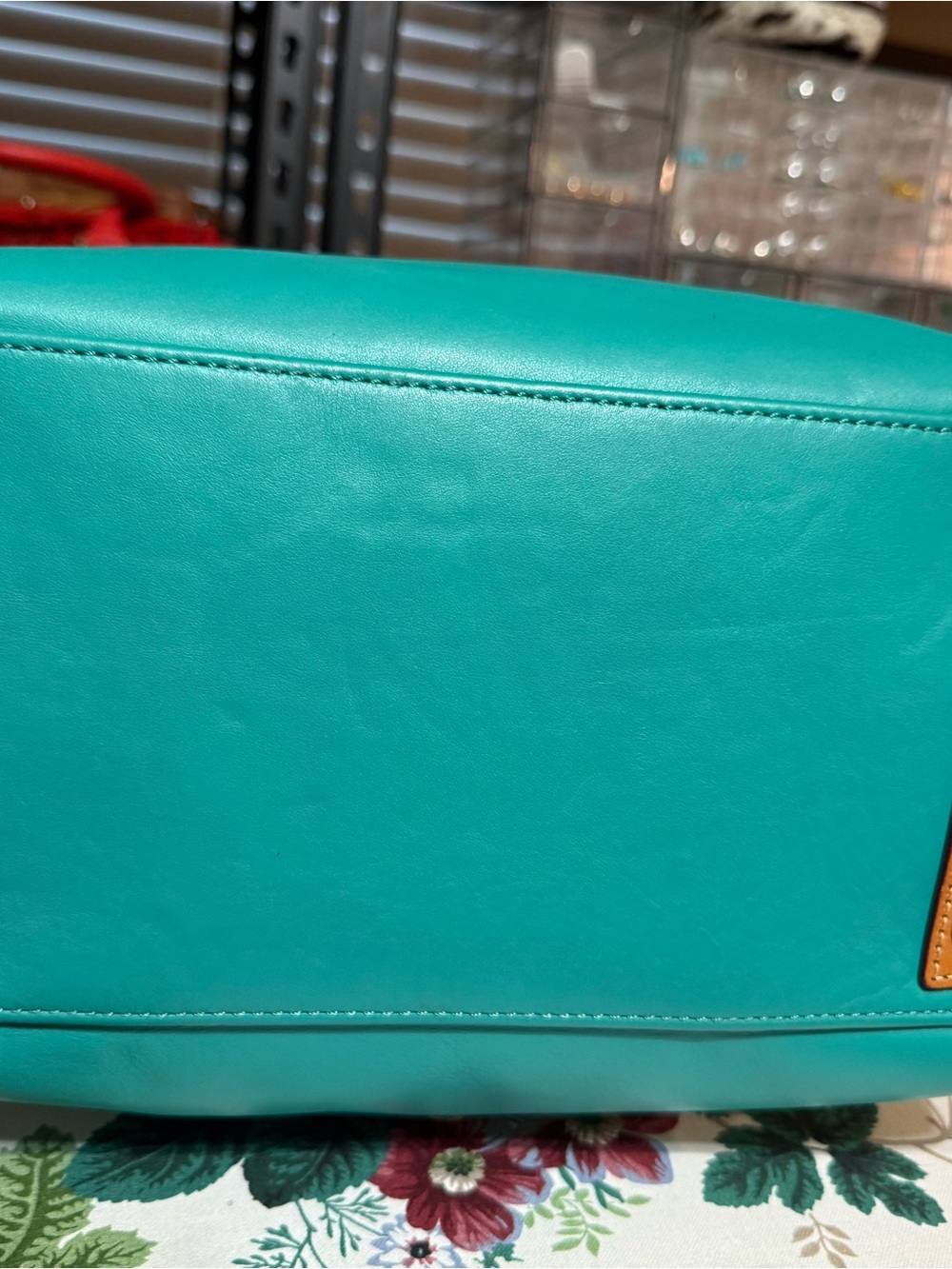 Dooney & Bourke McKenzie Teal Leather Hobo Shoulder Bag with Tan Trim - Picture 8 of 14